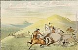 George Catlin Famous Paintings - Native American Sioux Hunting Buffalo on Horseback